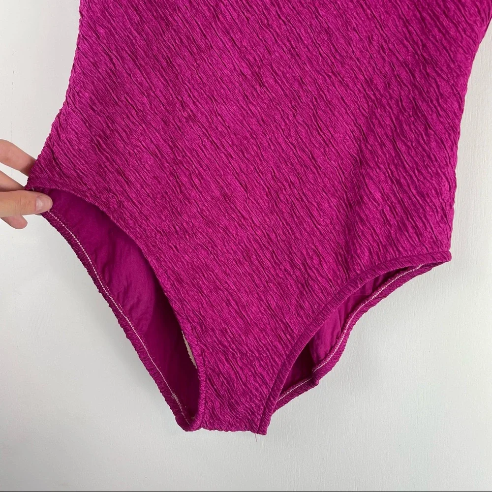 Vintage Y2K Magenta Textured Stretch One Piece Swimsuit Sz Large